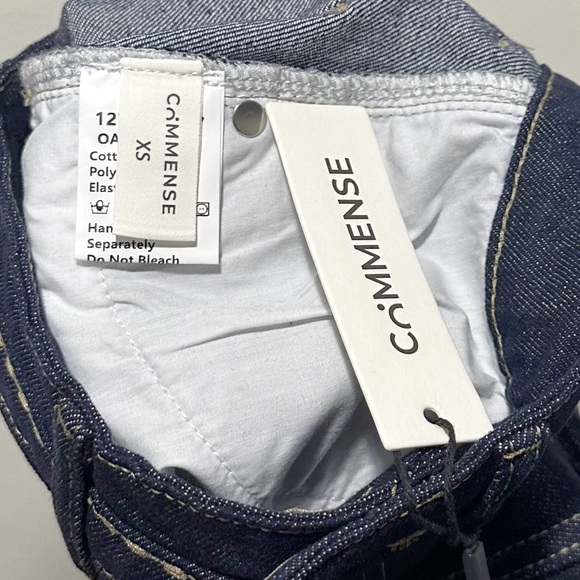 Commense Wide Leg Contrast Stitching High Rise Dark Wash Blue Denim Jeans XS - Picture 8 of 8